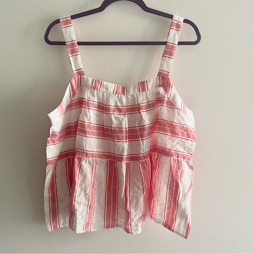 NWT LOFT ann taylor peplum peach / orange / red and off white stripe swing tank